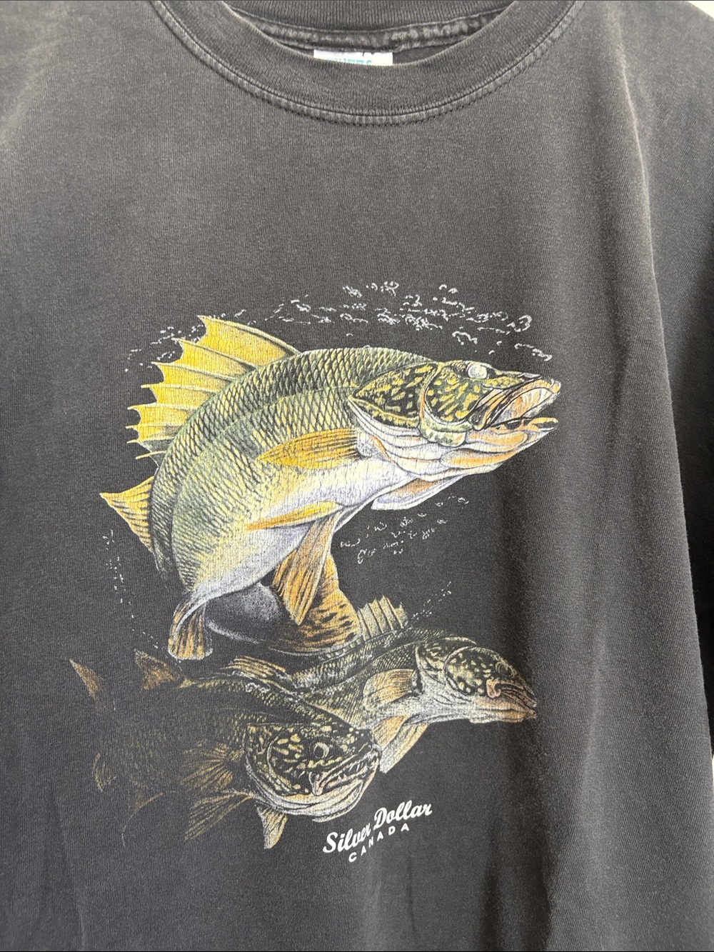 100% cotton vintage Canada with Yellow Walleye Fish Graphic